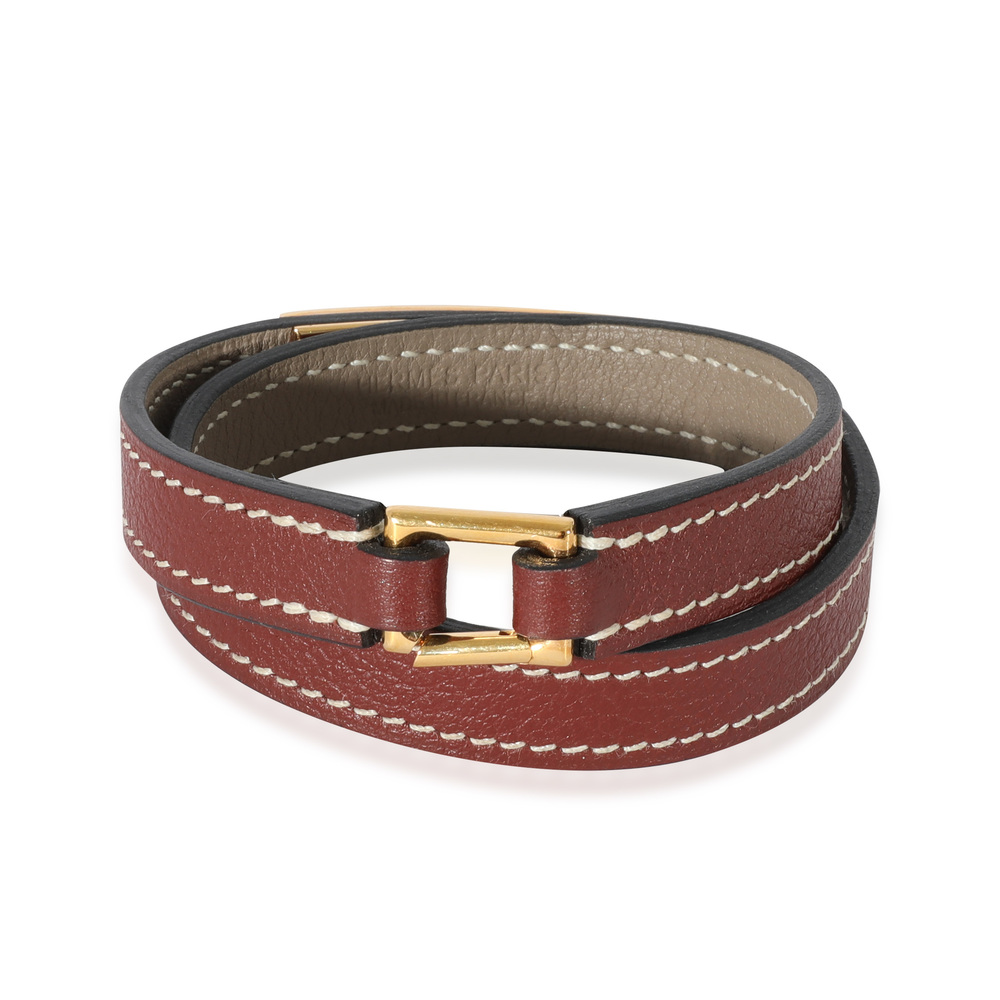 Hermès Etoupe Rouge H Swift Rivale Double Tour Bracelet GHW - Picture 2 of 4